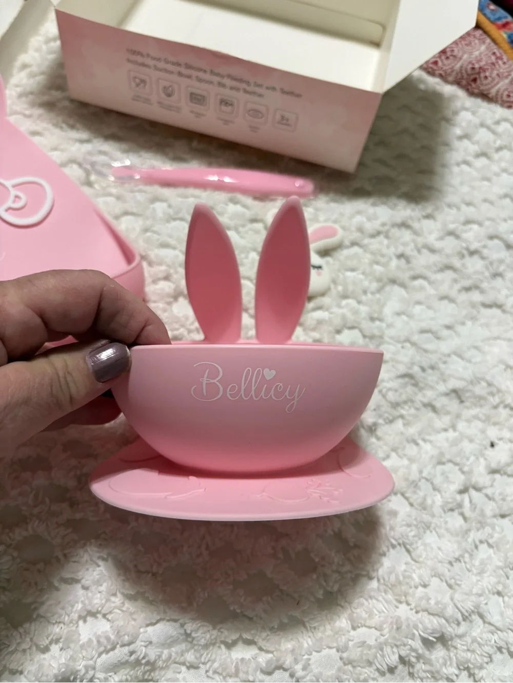 Pink Silicone Baby Feeding Set with Teether